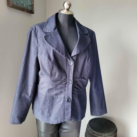 CLEO Denim Blazer Jacket Sz 14- 1X  Petite - Picture 1 of 10